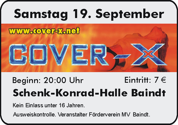 Jugendtanz mit Cover-X am 19. September in der SKH